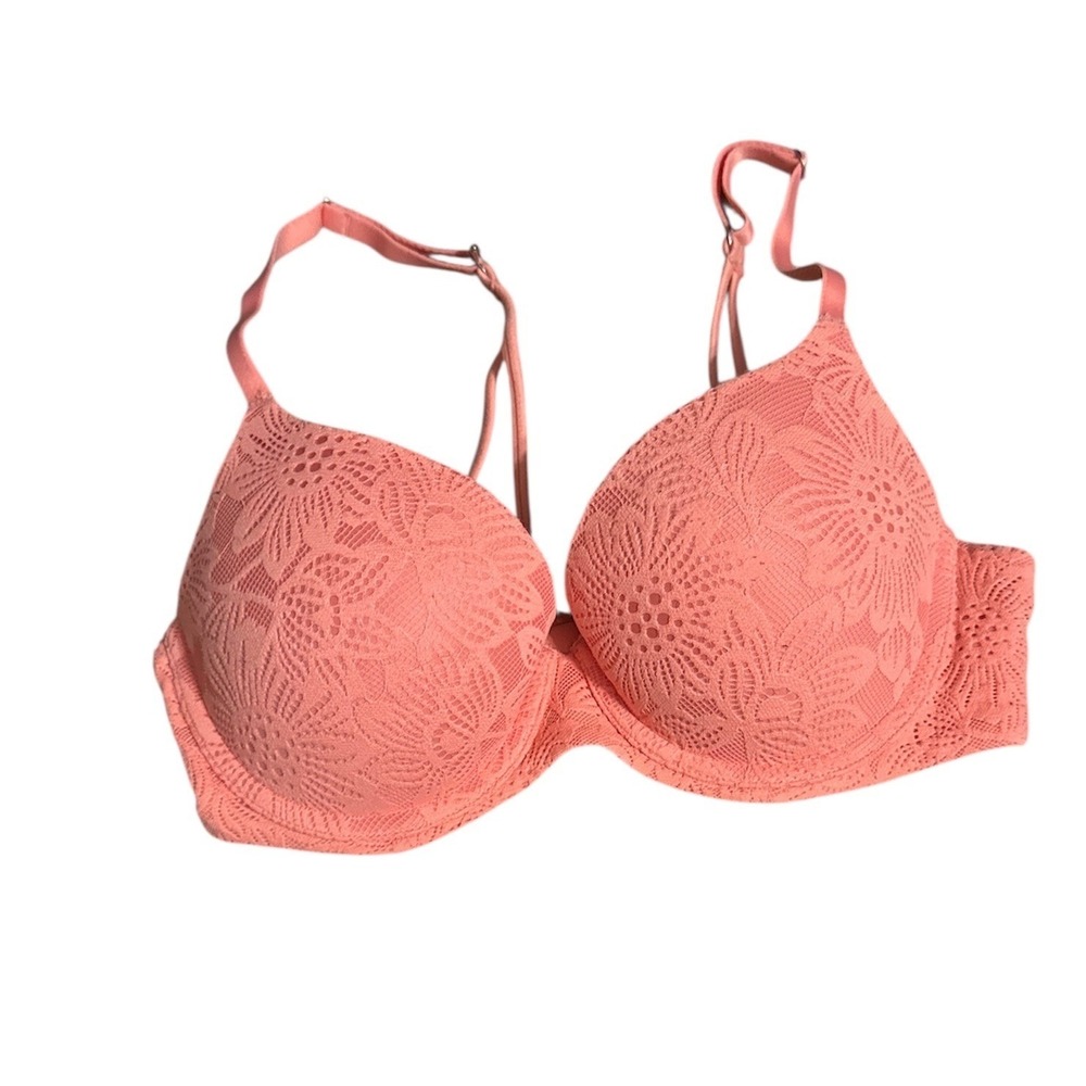 Aerie Sunnie Bra Coral Pink Floral Lace‎ Underwire 34C